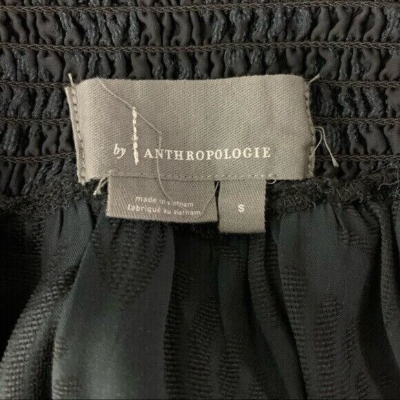 Anthropologie Black Smocked Ruffle Strap Sleeveless Textured Boho Tank Top S - Picture 6 of 7